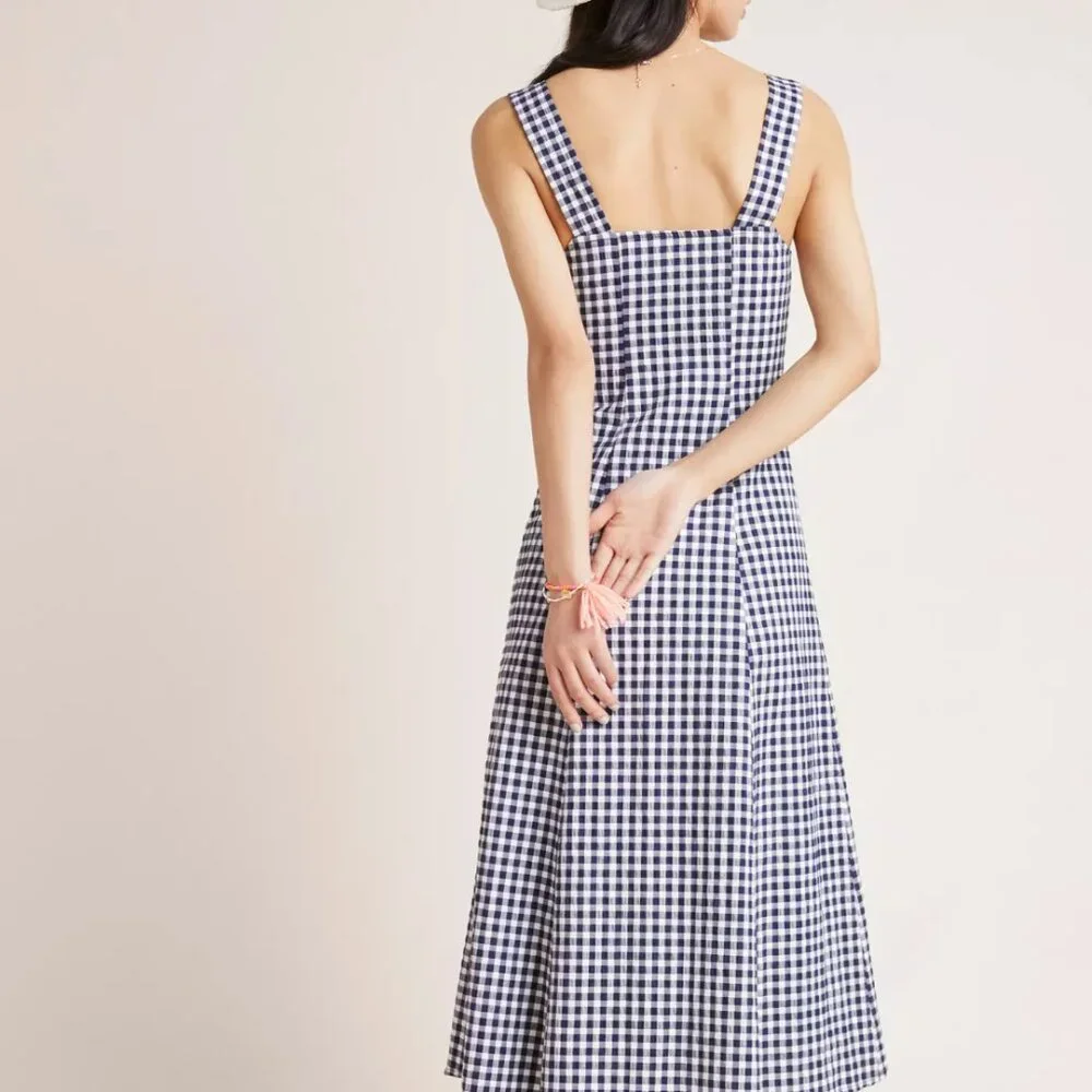NWOT New Anthropologie Women's Gingham Midi Dress 4 Petite Seen Worn Kept Straps - Picture 2 of 8